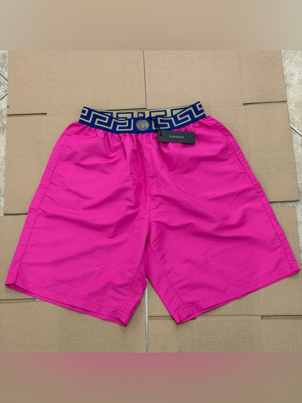 Versace Swim Shorts Pink Medusa Greca Waistband Size 3 US XS New with tags